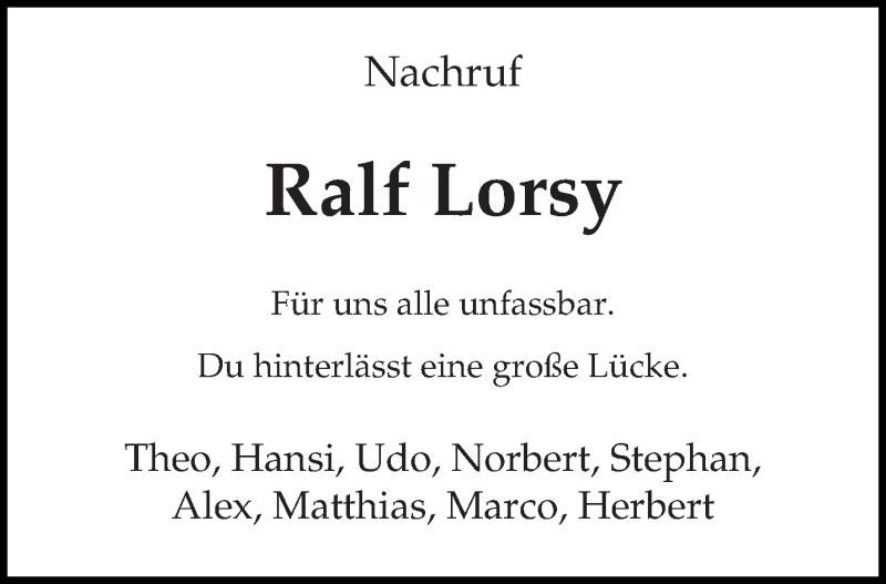  Traueranzeige für Ralf Lorsy vom 03.08.2019 aus trierischer_volksfreund