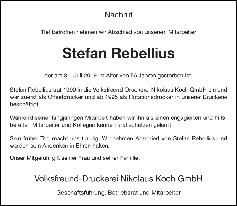  Traueranzeige für Stefan Rebellius vom 10.08.2019 aus trierischer_volksfreund
