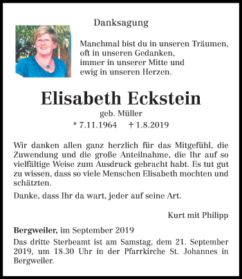 Traueranzeige von Elisabeth Eckstein von trierischer_volksfreund