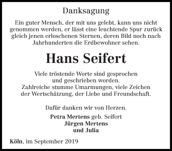 Traueranzeige von Hans Seifert von trierischer_volksfreund