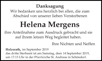 Traueranzeige von Helena Mergens von trierischer_volksfreund