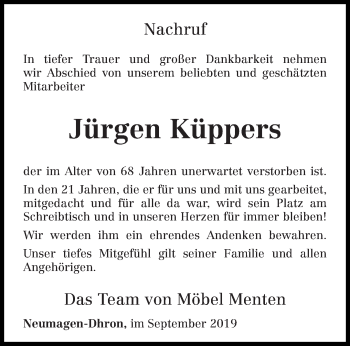 Traueranzeige von Jürgen Küppers von trierischer_volksfreund