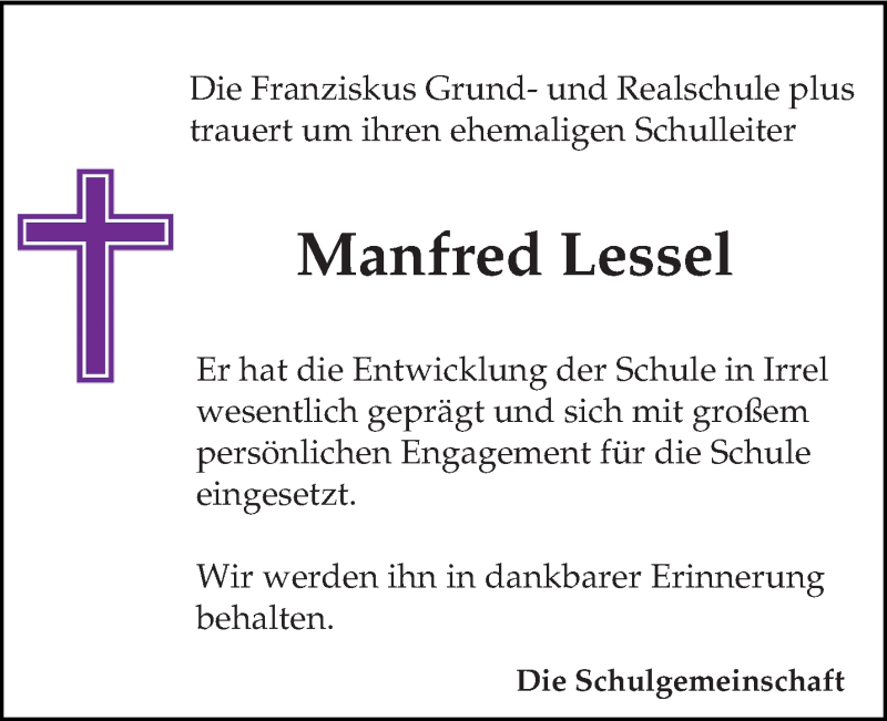  Traueranzeige für Manfred Lessel vom 27.09.2019 aus trierischer_volksfreund