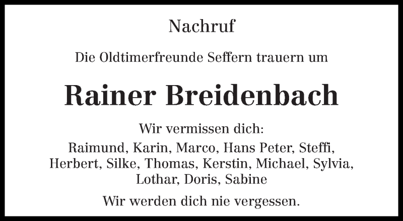  Traueranzeige für Rainer Breidenbach vom 28.09.2019 aus trierischer_volksfreund