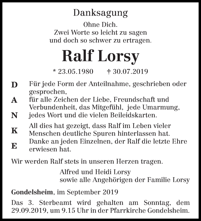  Traueranzeige für Ralf Lorsy vom 18.09.2019 aus trierischer_volksfreund