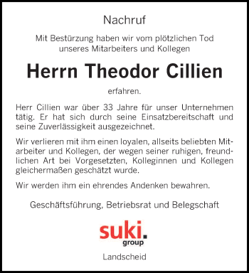 Traueranzeige von Theodor Cillien von trierischer_volksfreund