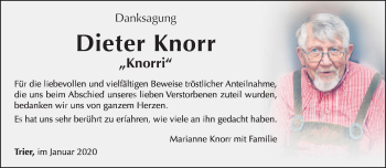 Traueranzeige von Dieter Knorr von trierischer_volksfreund