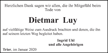 Traueranzeige von Dietmar Luy von trierischer_volksfreund