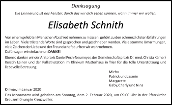 Traueranzeige von Elisabeth Schnith von trierischer_volksfreund