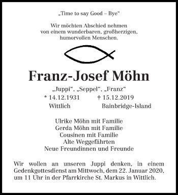 Traueranzeige von Franz-Josef Möhn von trierischer_volksfreund