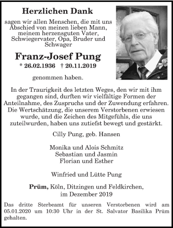 Traueranzeige von Franz-Josef Pung von trierischer_volksfreund
