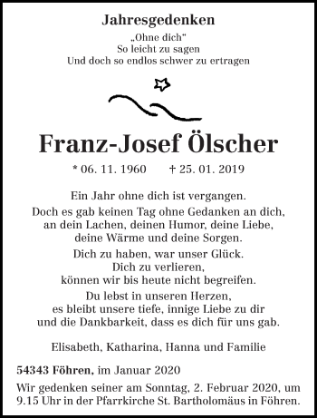 Traueranzeige von Franz-Josef Ölscher von trierischer_volksfreund