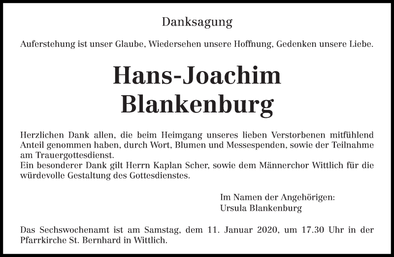  Traueranzeige für Hans- Joachim Blankenburg vom 04.01.2020 aus trierischer_volksfreund