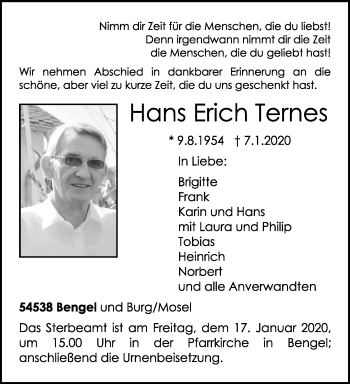 Traueranzeige von Hans Erich Ternes von trierischer_volksfreund
