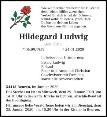 Traueranzeige von Hildegard Ludwig von trierischer_volksfreund