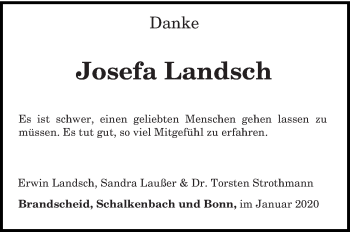 Traueranzeige von Josefa Landsch von trierischer_volksfreund