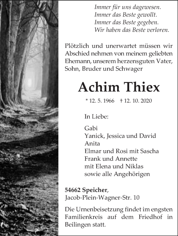  Traueranzeige für Achim Thiex vom 17.10.2020 aus trierischer_volksfreund