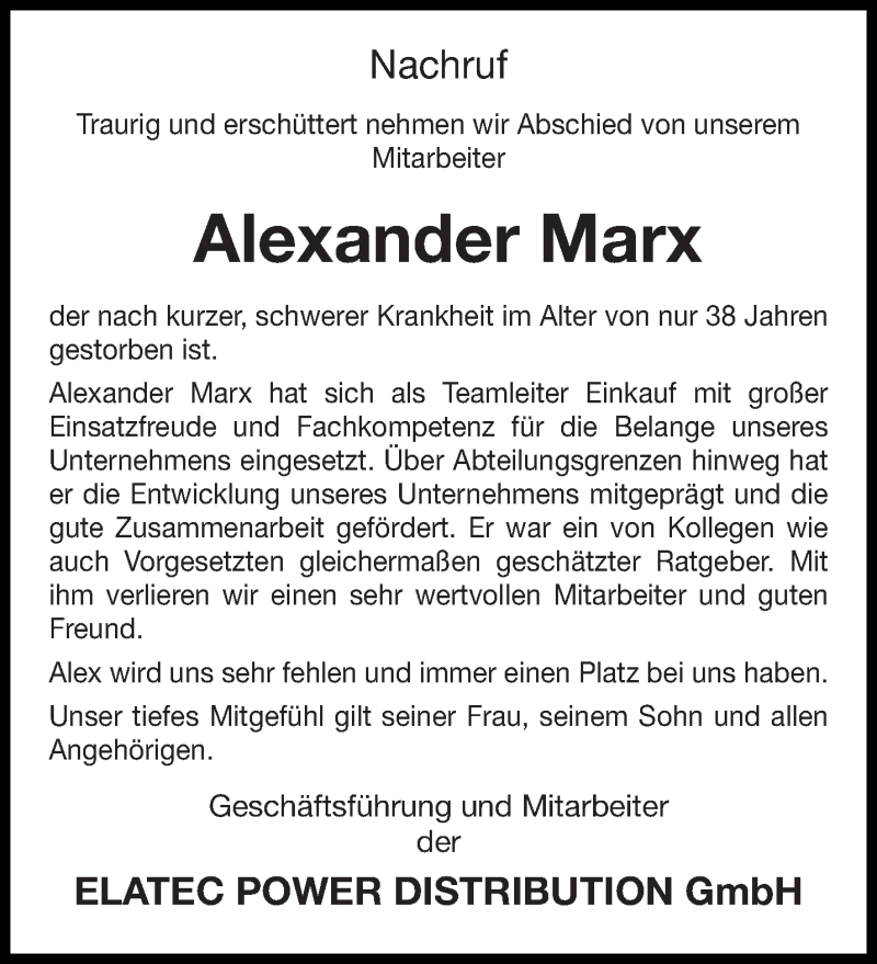  Traueranzeige für Alexander Marx vom 08.10.2020 aus trierischer_volksfreund