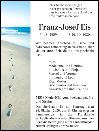 Traueranzeige von Franz-Josef Eis von trierischer_volksfreund