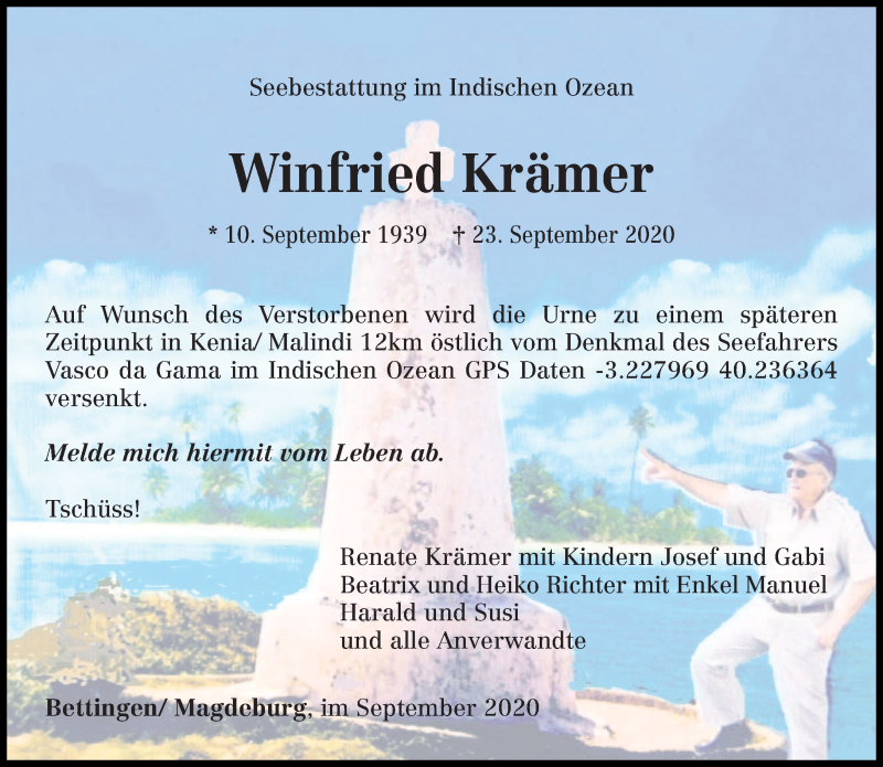  Traueranzeige für Winfried Krämer vom 10.10.2020 aus trierischer_volksfreund