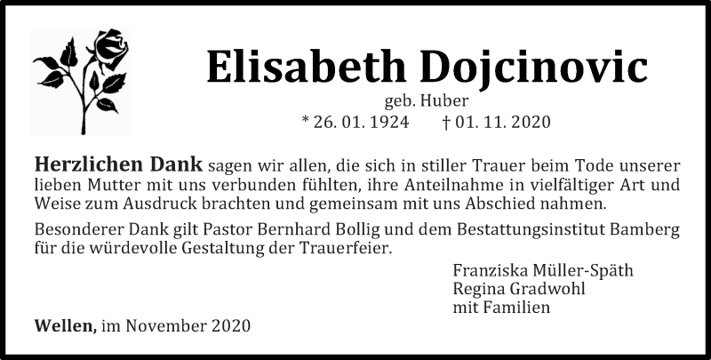  Traueranzeige für Elisabeth Dojcinovic vom 28.11.2020 aus trierischer_volksfreund
