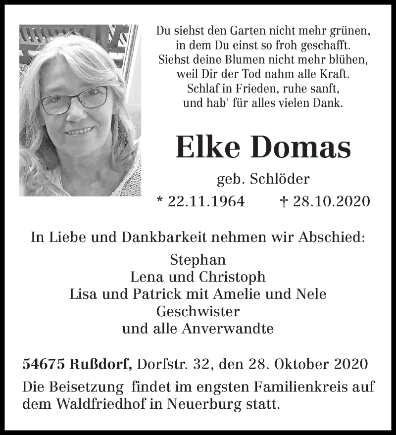  Traueranzeige für Elke Domas vom 03.11.2020 aus trierischer_volksfreund