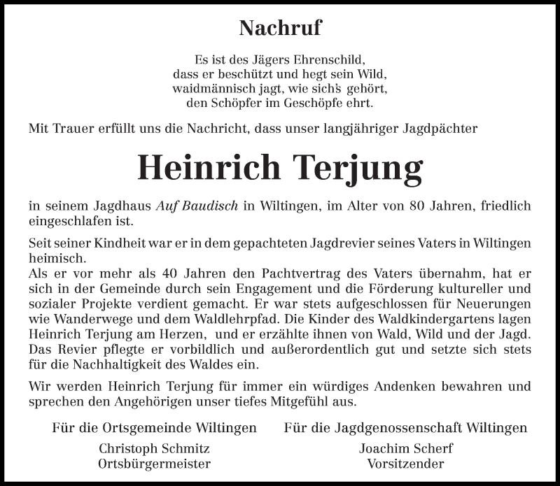 Traueranzeige für Heinrich Terjung vom 07.11.2020 aus trierischer_volksfreund