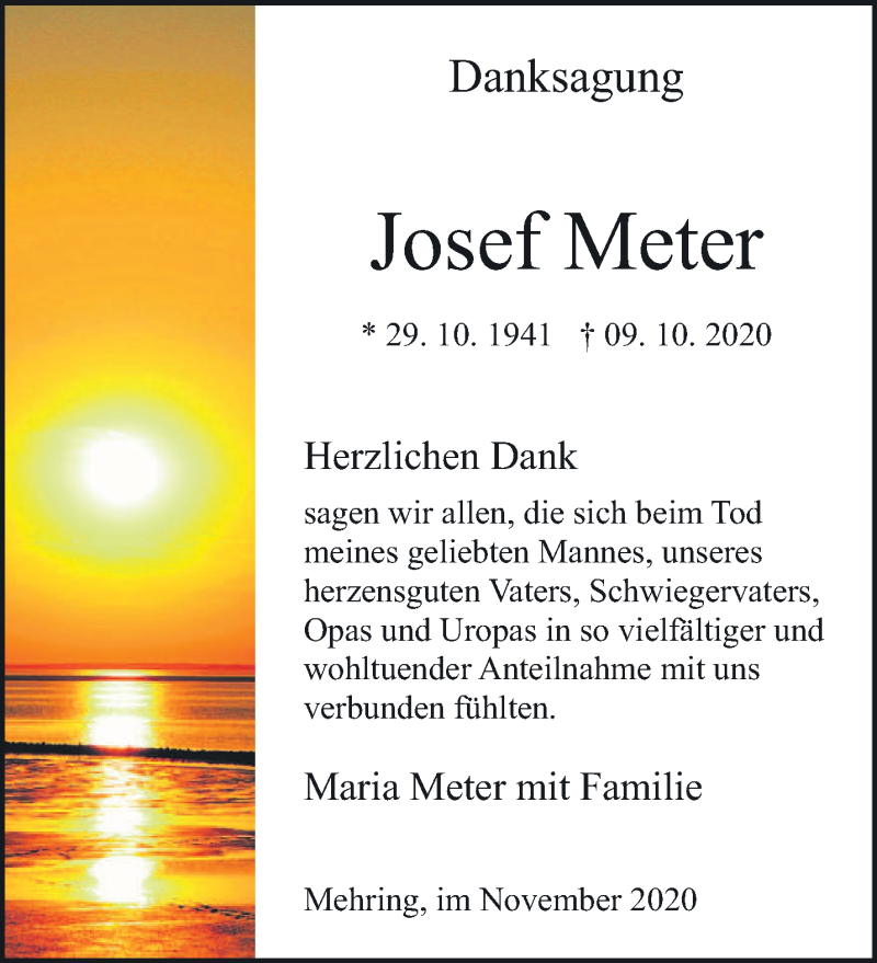  Traueranzeige für Josef Meter vom 21.11.2020 aus trierischer_volksfreund