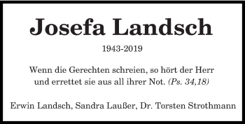 Traueranzeige von Josefa Landsch von trierischer_volksfreund