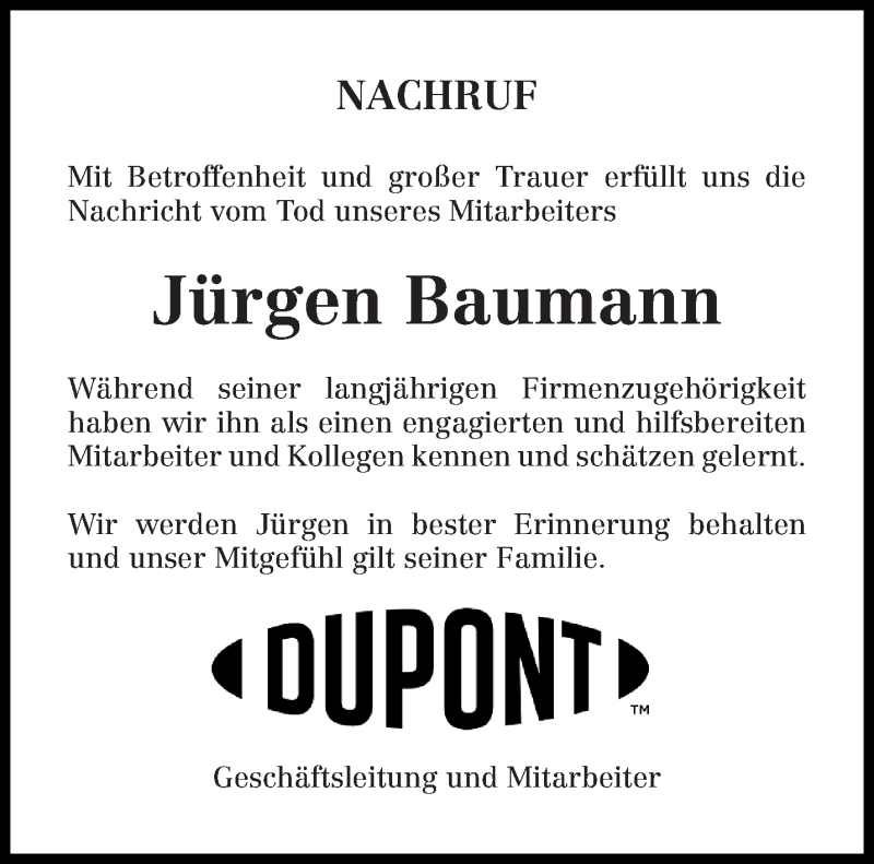  Traueranzeige für Jürgen Baumann vom 07.11.2020 aus trierischer_volksfreund
