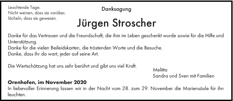  Traueranzeige für Jürgen Stroscher vom 21.11.2020 aus trierischer_volksfreund