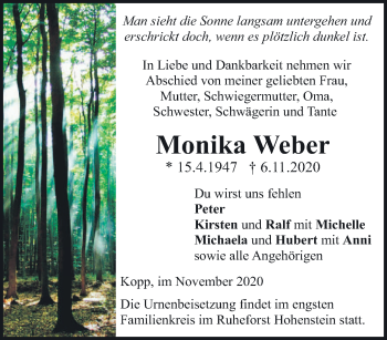 Traueranzeige von Monika Weber von trierischer_volksfreund
