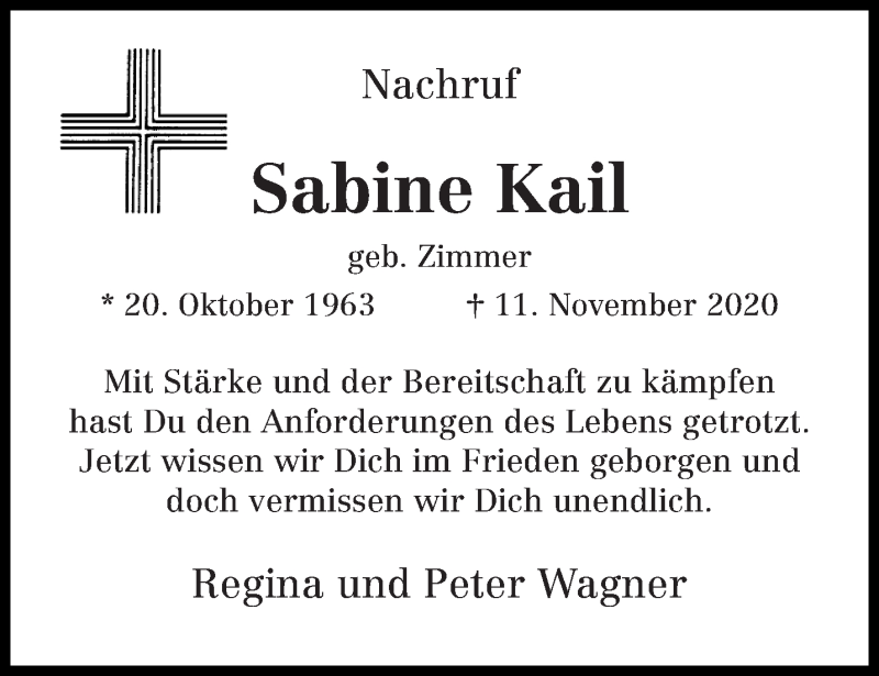  Traueranzeige für Sabine Kail vom 26.11.2020 aus trierischer_volksfreund