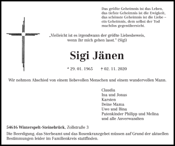 Traueranzeige von Sigi Jänen von trierischer_volksfreund