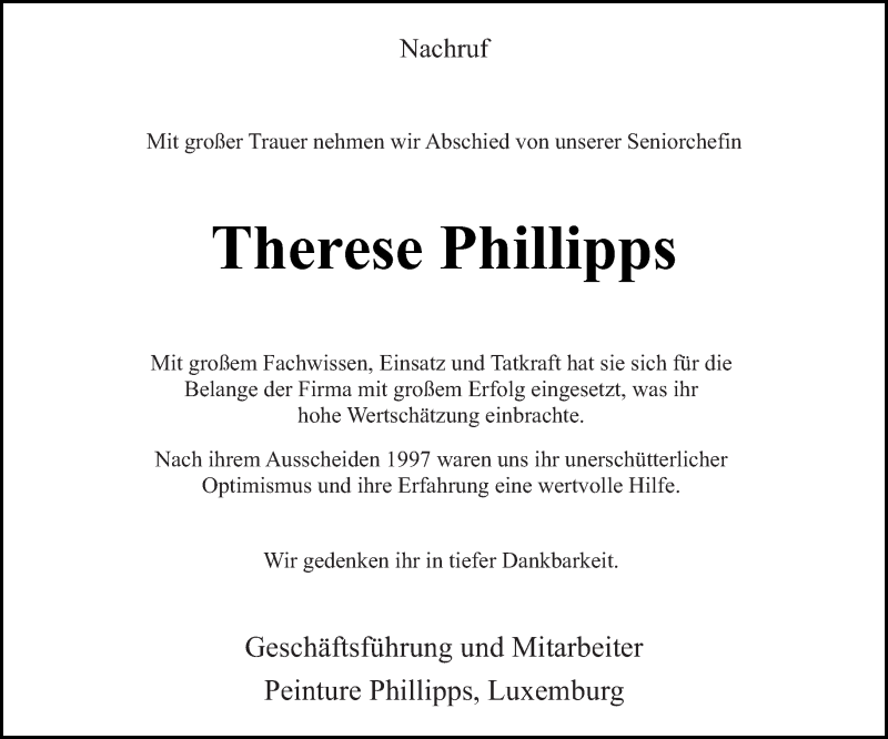  Traueranzeige für Therese Phillipps vom 25.11.2020 aus trierischer_volksfreund