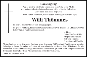 Traueranzeige von Willi Thömmes von trierischer_volksfreund