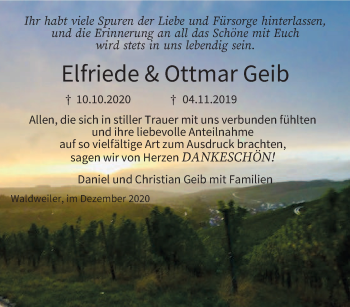 Traueranzeige von Elfriede und Ottmar Geib von trierischer_volksfreund