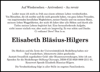 Traueranzeige von Elisabeth Bläsius-Hilgers von trierischer_volksfreund