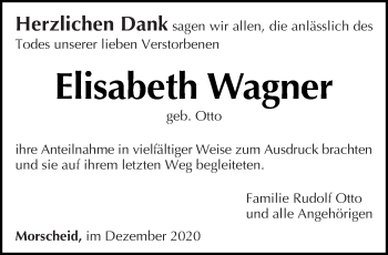 Traueranzeige von Elisabeth Wagner von trierischer_volksfreund