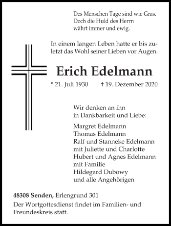 Traueranzeige von Erich Edelmann von trierischer_volksfreund
