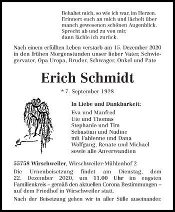 Traueranzeige von Erich Schmidt von trierischer_volksfreund