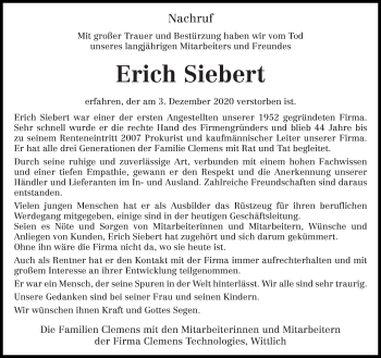 Traueranzeige von Erich Siebert von trierischer_volksfreund