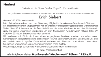 Traueranzeige von Erich Siebert von trierischer_volksfreund