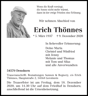 Traueranzeige von Erich Thönnes von trierischer_volksfreund