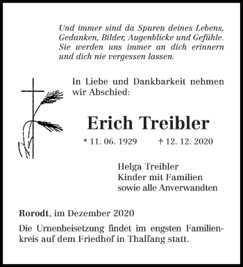 Traueranzeige von Erich Treibler von trierischer_volksfreund