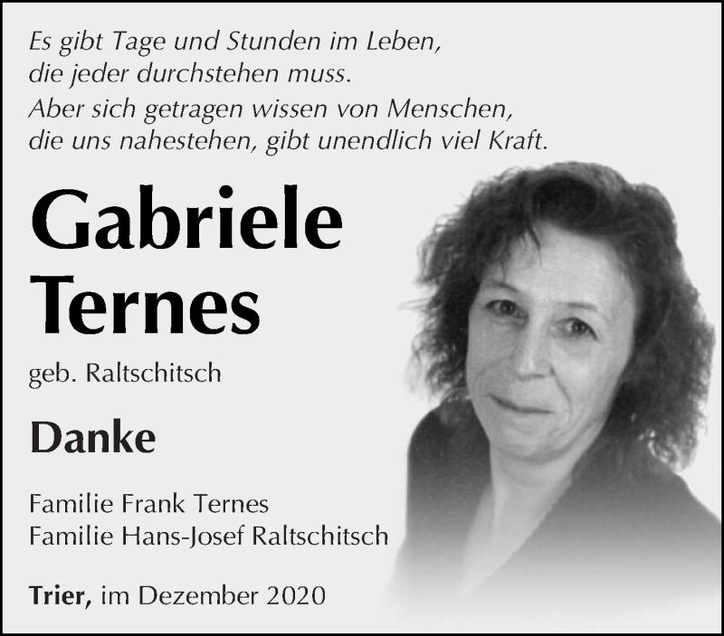  Traueranzeige für Gabriele Ternes vom 09.12.2020 aus trierischer_volksfreund