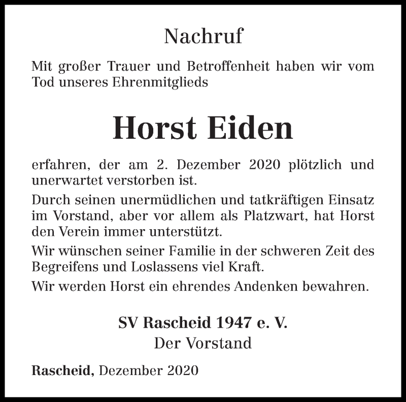  Traueranzeige für Horst Eiden vom 05.12.2020 aus trierischer_volksfreund