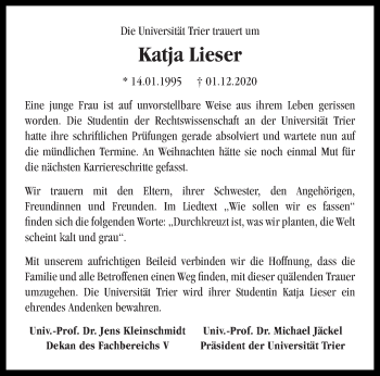 Traueranzeige von Katja Lieser von trierischer_volksfreund
