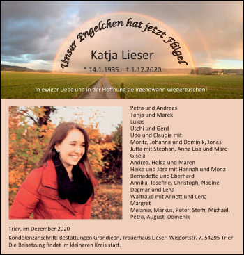 Traueranzeige von Katja Lieser von trierischer_volksfreund
