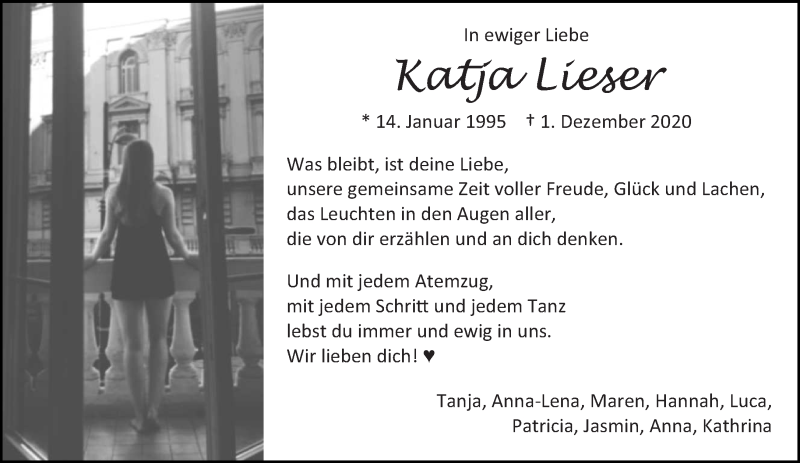  Traueranzeige für Katja Lieser vom 16.12.2020 aus trierischer_volksfreund